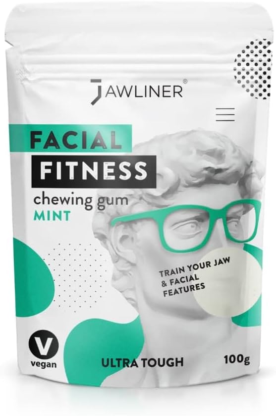 JAWLINER Fitness Chewing Gum (paquete de 2 meses) Jawline Gum – Chicle sin azúcar – Chicle de menta – Reductor de papada doble – Ejercitador de mandíbula para maullar y dar forma a la mandíbula – 15 veces más duro que el chicle normal