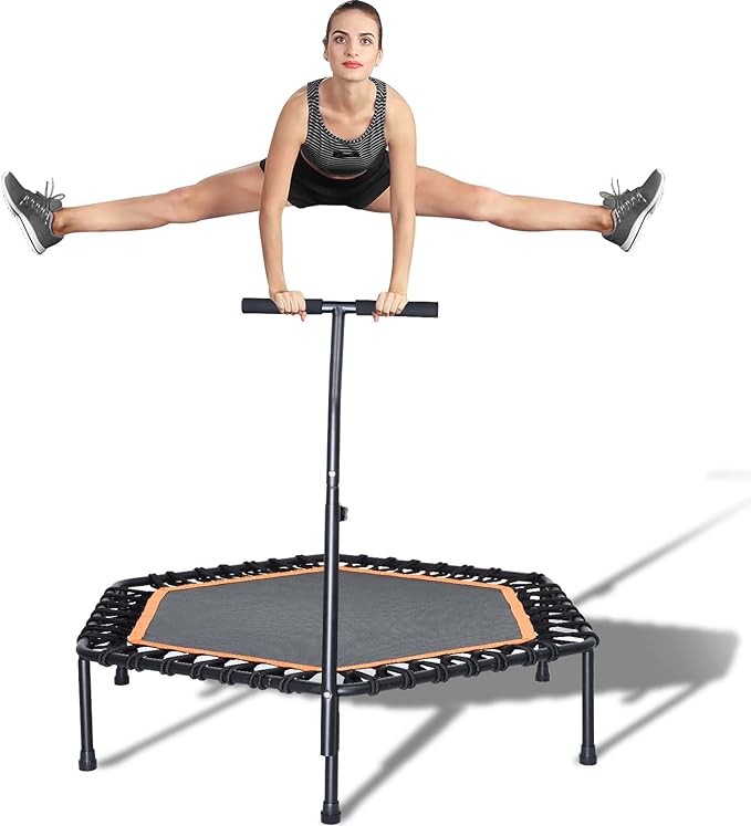 WELIKERA Trampolín Portátil y Plegable, Trampolín Fitness de 48 Pulgadas con Mango Ajustable para Uso en Exteriores e Interiores, Capacidad de Peso: 130 kg