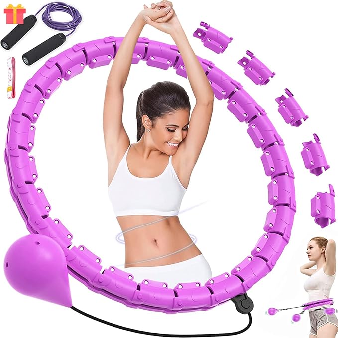 NEWYOUTH Hula Hoop Inteligente con Peso, 24 Nudos Desmontables, Aro de Fitness ponderado Inteligente con Bola Giratoria Automática,Masaje Deportivo 2 en 1 Adecuado para Adultos y Adolescentes