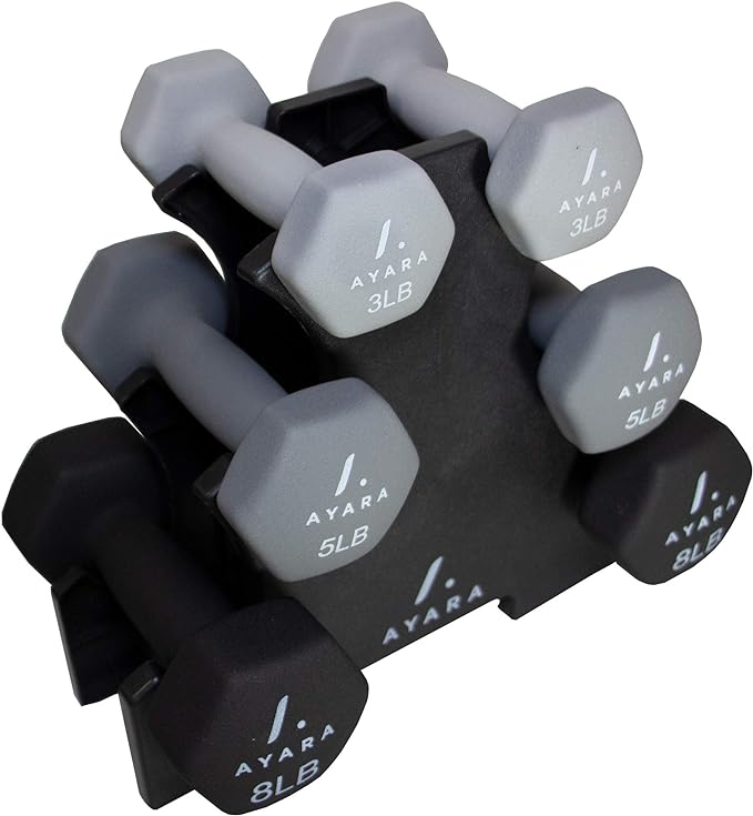 AYARA Set 6 Mancuernas Fitness de Neopreno Hexagonales con Base Incluida, Ideal para Ejercicio en Casa, Entrenamiento y Gimnasio para hombres y mujeres,